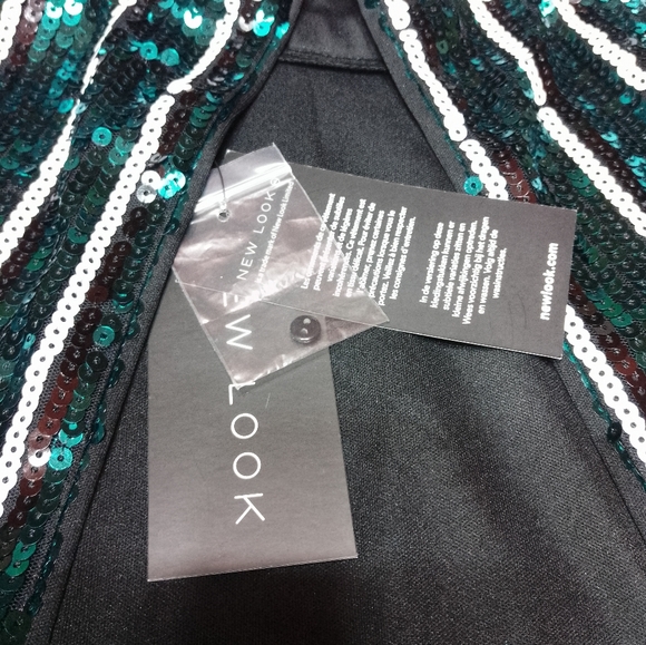 NWT New Look Striped Sequin Mini Dress Long Sleeve Open Back - Picture 4 of 9